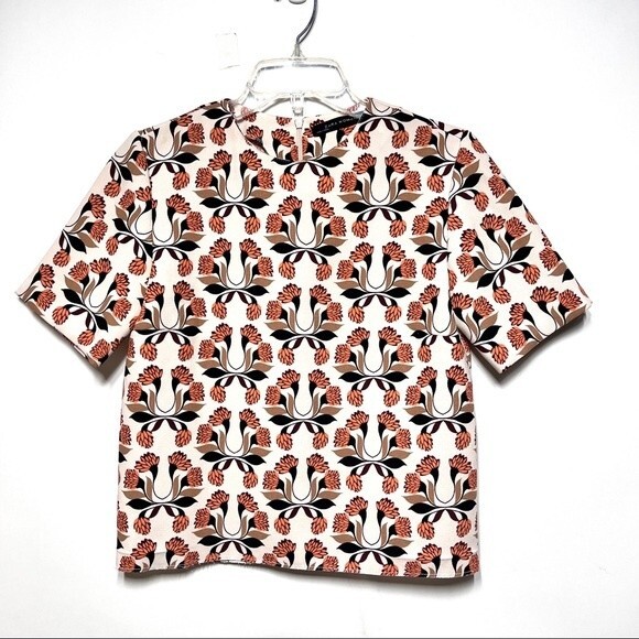 Zara Floral Print Short Sleeve Boxy Top S NWOT - Picture 2 of 8